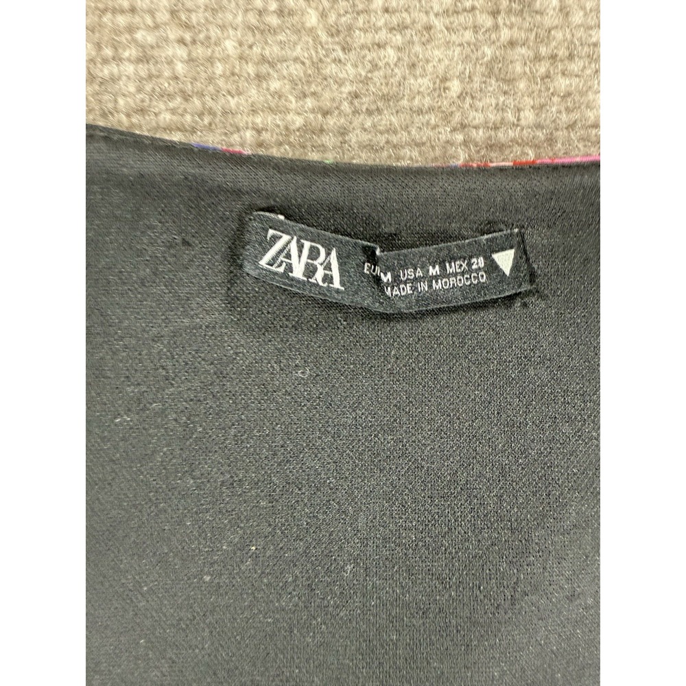 Zara Floral Crop Top Puff Sleeve Sweetheart Neckline Black Multicolor Women's S - Picture 3 of 6